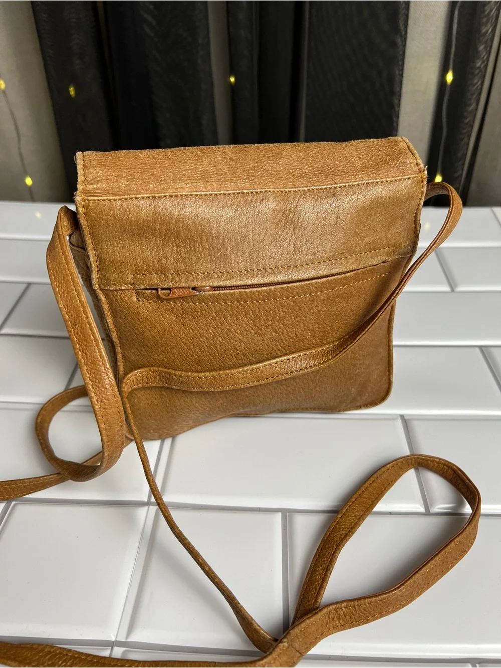 Classic Tan Crossbody Bag with Curved Flap